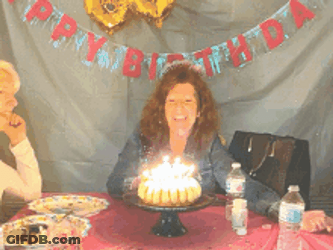Woman Blowing Birthday Candles And Cheering GIF