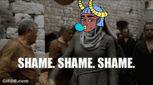 Woman Blowing Bubble Saying Shame Shame Shame GIF