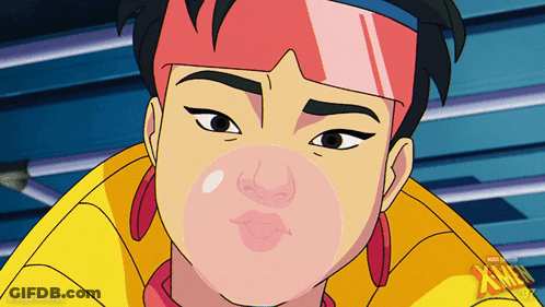 Woman Blowing Bubble With Marvel Logo GIF