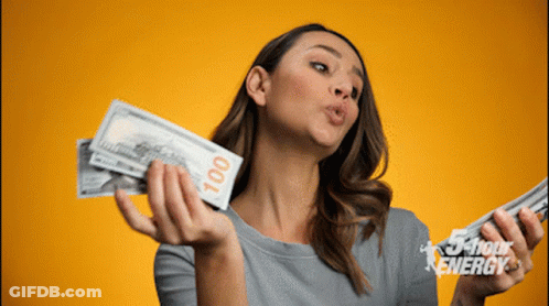 Woman Blowing Kiss Holding 100 Dollar Bills GIF