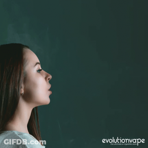 Woman Blowing Thought Bubble With Evolutionvape GIF