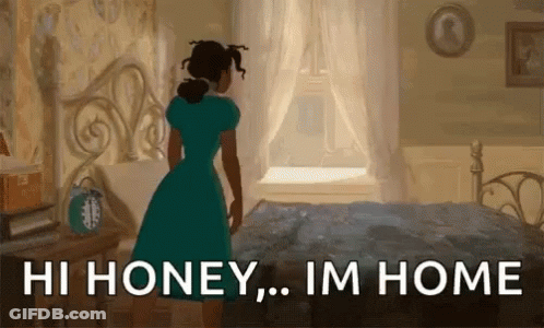 Woman Blue Dress Says Hi Honey Im Home GIF