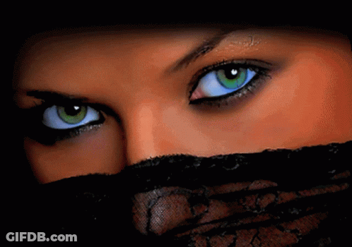 Woman Blue Eyes Black Lace Covering Face GIF