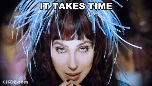 Woman Blue Feathered Hat It Takes Time GIF