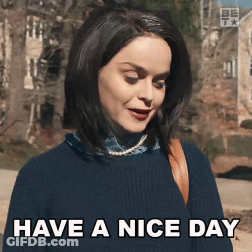 Woman Blue Sweater Pearls Says Have Nice Day GIF