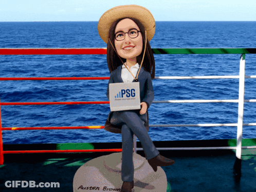 Woman Bobble Head On Rock Holding PSG Sign GIF