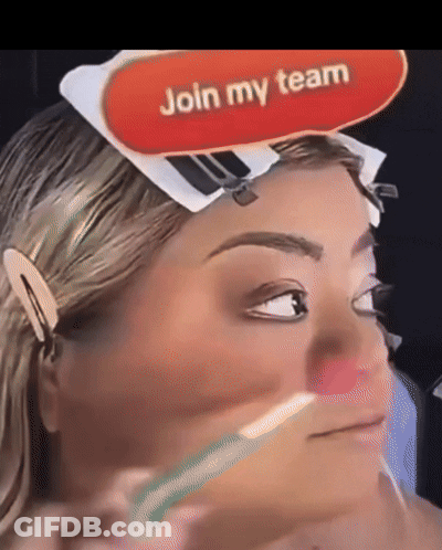 Woman Brushing Teeth With Join My Team Sign GIF