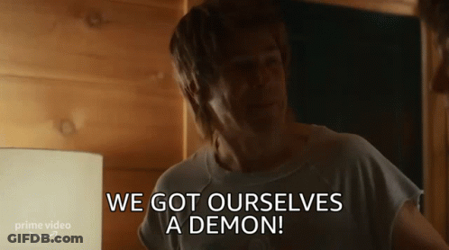 Woman By Lamp Saying We Got Ourselves A Demon GIF