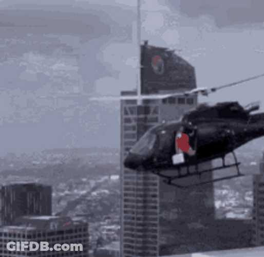 Woman Carry Briefcase Riding Helicopter Animation GIF