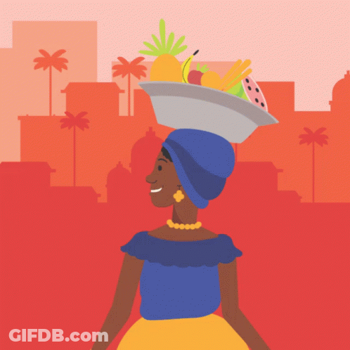 Woman Carrying Fruit Tray On Head Feliz Dia Raz GIF