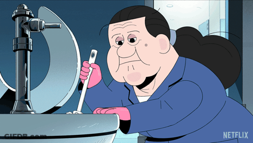 Woman Cleaning Toilet With Netflix Logo GIF