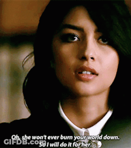 Woman Close Up Saying Oh She Won't Ever Burn Your World Down GIF