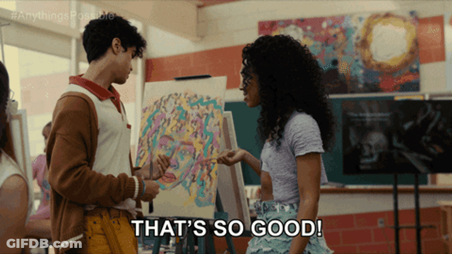 Woman Compliments Man's Painting GIF