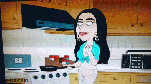 Woman Cooking In Kitchen With Radio GIF
