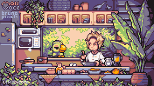 Woman Cooking Pixel Art GIF