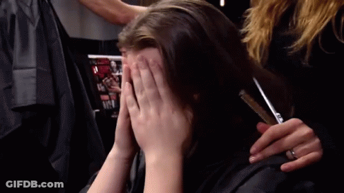 Woman Covering Face Hairdresser Brushing Hair GIF