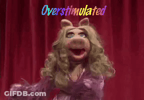 Woman Covering Face Overstimulated Red Curtain GIF