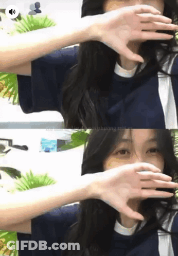 Woman Covering Face With Hands Sound Button Above Head GIF