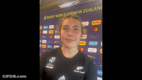 Woman Covering Mouth At Rugby World Cup Sign GIF