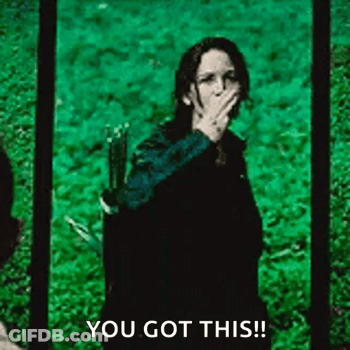 Woman Covering Mouth Holding Bow And Arrow Saying You Got This GIF