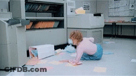 Woman Crawling In Front Of Printer GIF