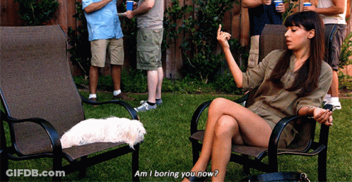 Woman Cross-Legged Saying Am I Boring You Now GIF