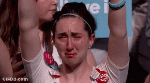 Woman Crying In White Shirt With $15 Sticker GIF