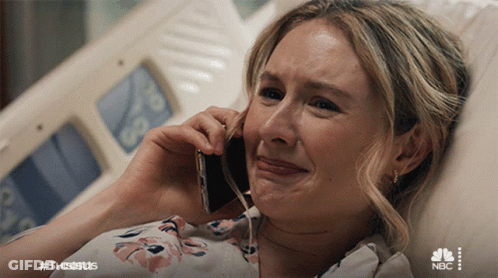Woman Crying On Phone In Hospital Bed GIF