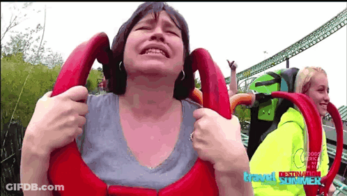 Woman Crying On Roller Coaster GIF