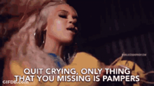 Woman Crying Saying Quit Crying Only Missing Pampers GIF