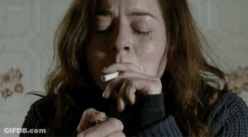 Woman Crying Smoking Cigarette GIF