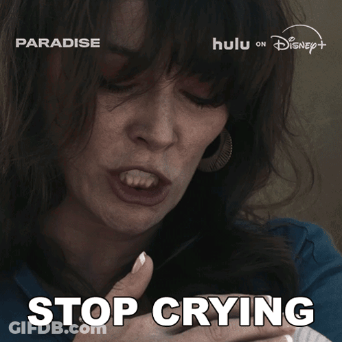 Woman Crying With Stop Cry Above Her GIF
