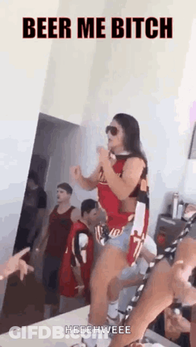 Woman Dancing Holding Beer At Party GIF