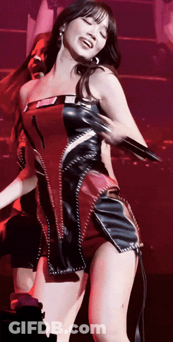 Woman Dancing In Black And Red Dress GIF
