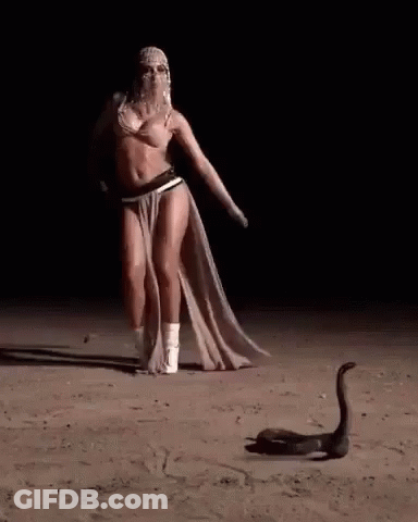 Woman Dancing In Desert At Night With Snake GIF