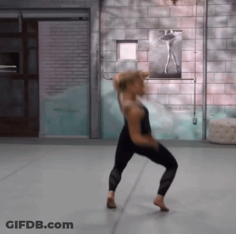 Woman Dancing In Front Of Ballerina Painting GIF
