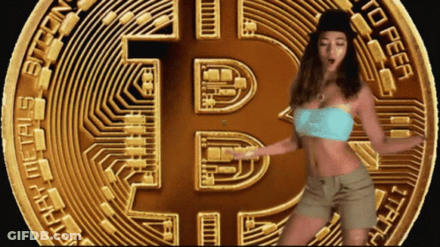 Woman Dancing In Front Of Bitcoin Gold Coin GIF