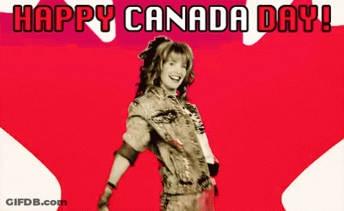 Woman Dancing In Front Of Canadian Flag GIF