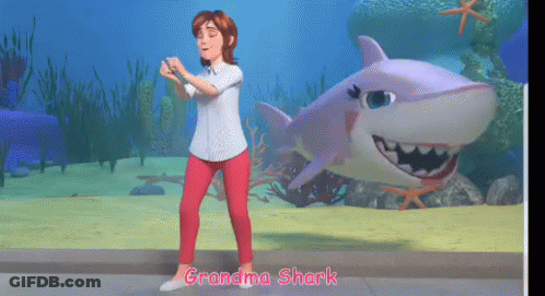 Woman Dancing In Front Of Grandma Shark GIF