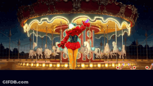 Woman Dancing In Front Of Merry Go Round GIF