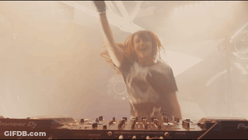 Woman Dancing In Front Of Pioneer DJ Controller GIF