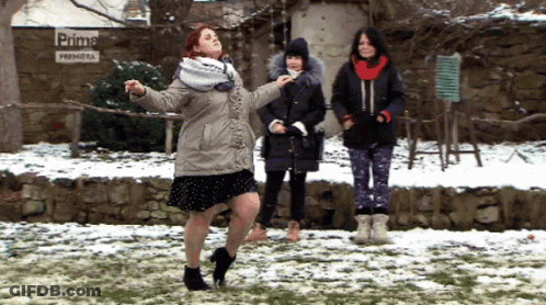 Woman Dancing In Front Of Prima Premiera Sign GIF