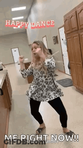 Woman Dancing In Kitchen Saying Happy Dance GIF