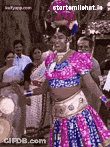 Woman Dancing In Pink And Blue Dress GIF