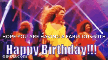 Woman Dancing On Stage With Birthday Message GIF