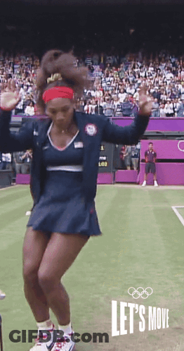 Woman Dancing On Tennis Court Says Let's Move GIF
