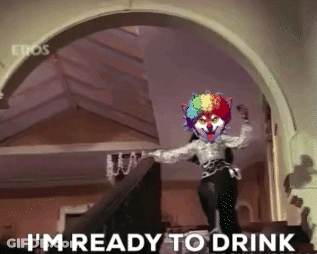 Woman Dancing With Clown On Head Saying I'm Ready To Drink GIF