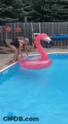 Woman Diving Into Pool With Pink Flamingo GIF