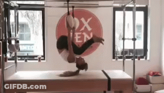 Woman Doing Handstand On Bed In Gym GIF