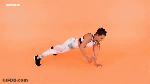 Woman Doing Push Ups Wearing Sports Bra Orange GIF
